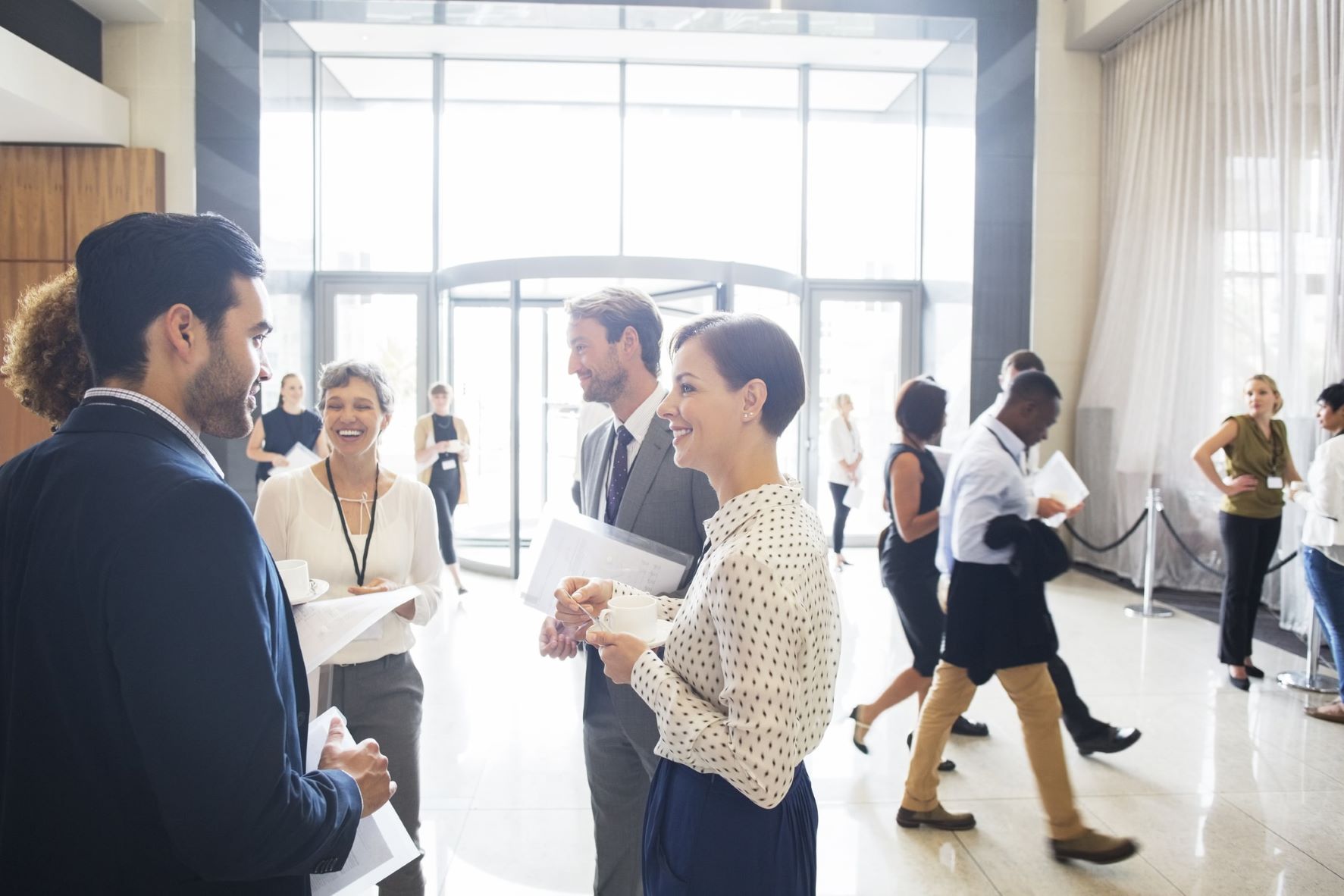 people talking at an expo event