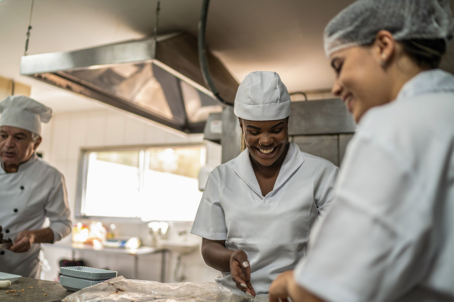 School catering chefs preparing meals